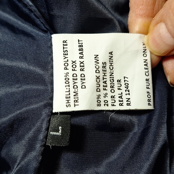 Blue Duck Large down blue 3/4 length coat with fox and rabbit fur. - Picture 9 of 9